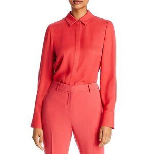 Lafayette 148 new york SCOTTIE SILK LONG-SLEEVE BUTTON TOP Coral $698 NEW XL